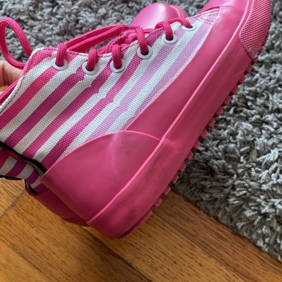 Hunter for Target Pink White Stripe Rain Boot Rubber Canvas High Top Sneaker 1 - Picture 12 of 14